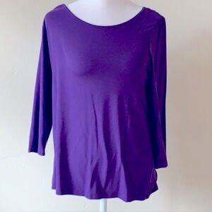 New with Tags Eileen Fisher Jersey Ballet Neck Top / 3/4 Sleeves. Purple NWT S